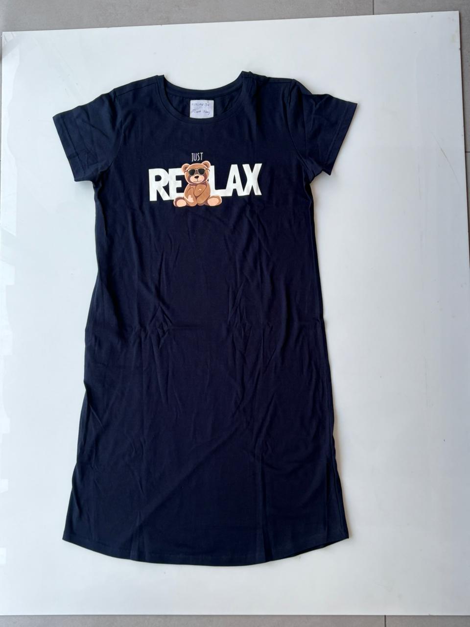Dark Navy Cotton Nighty for Women Relaxed Fit Graphic Print