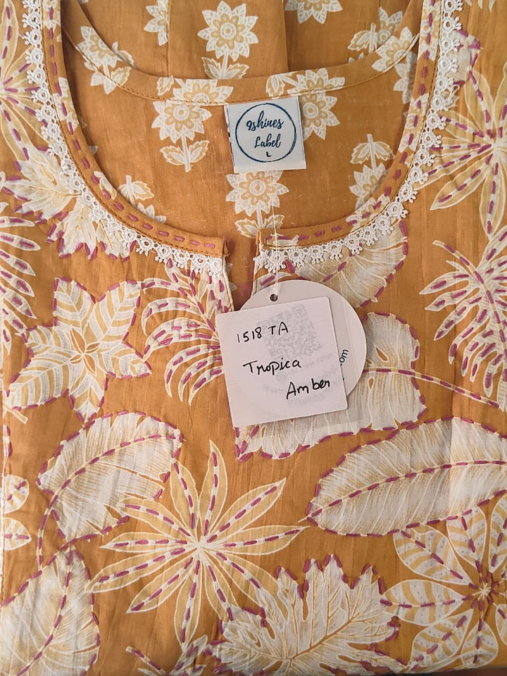 Pure Cotton Kantha Work Floral Nighty for Women Relaxed Fit