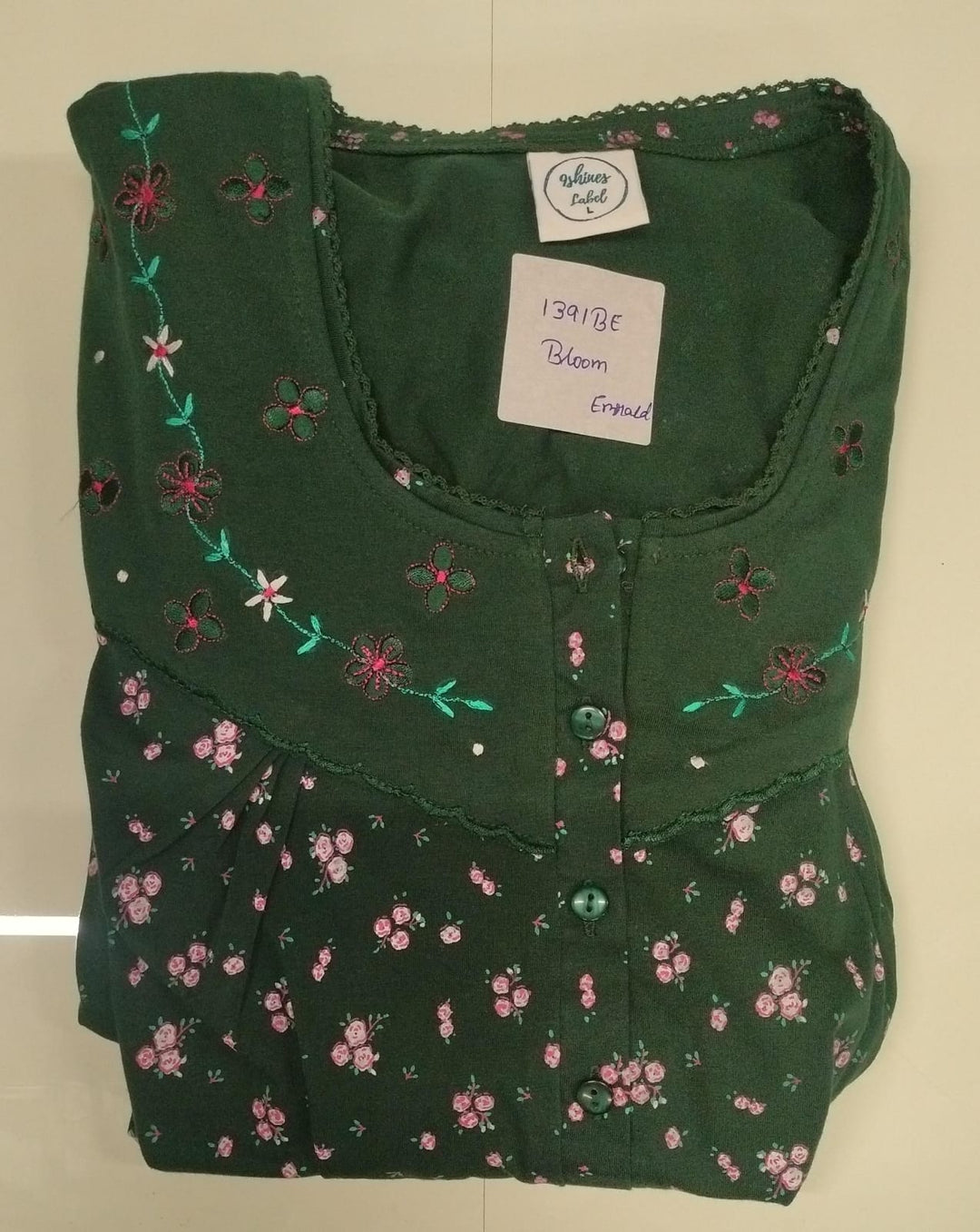 Emerald Floral Cotton Blend Nighty for Women with Pocket