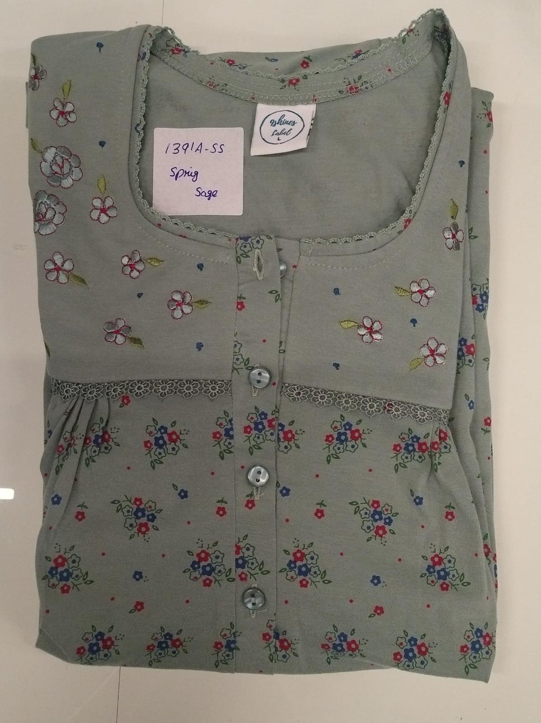 Sage Sprig Print Cotton Blend Designer Nighty for Women