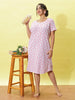 White Pink Nighty for Women with Cute All Over Print and Pocket