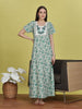 White and Green Cotton Nightdress with Floral Embroidery
