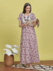 White and Purple Floral Embroidered Cotton Nightdress