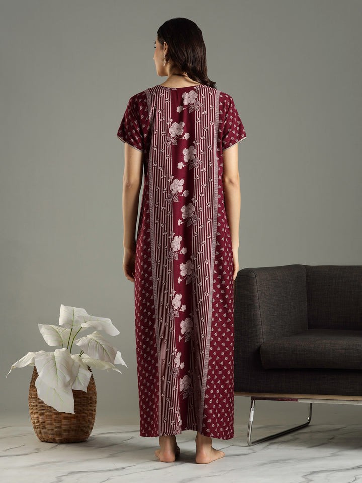 Wine Alpine Designer Branded Nighty for Women With Pocket