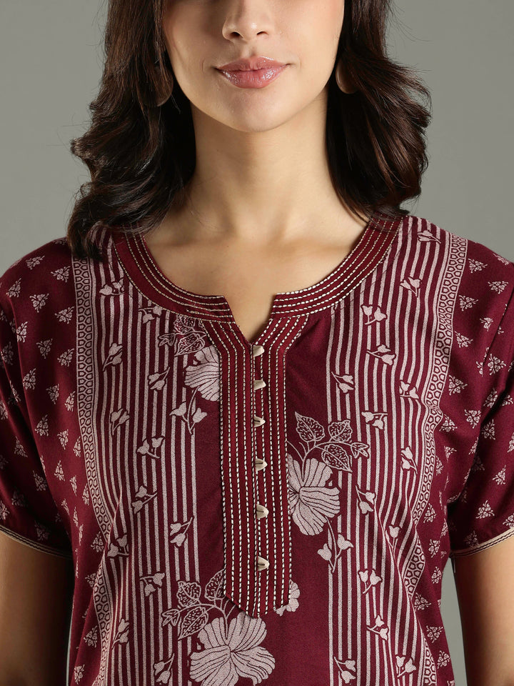 Wine Alpine Designer Branded Nighty for Women With Pocket