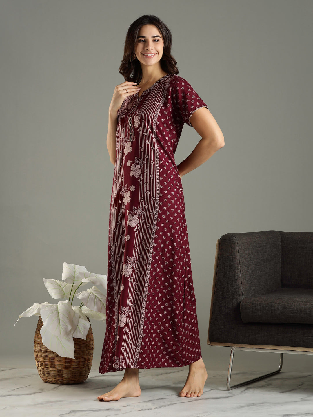 Wine Alpine Designer Branded Nighty for Women With Pocket