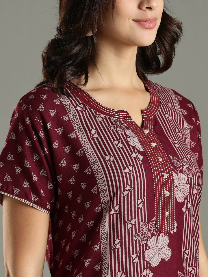 Wine Alpine Designer Branded Nighty for Women With Pocket