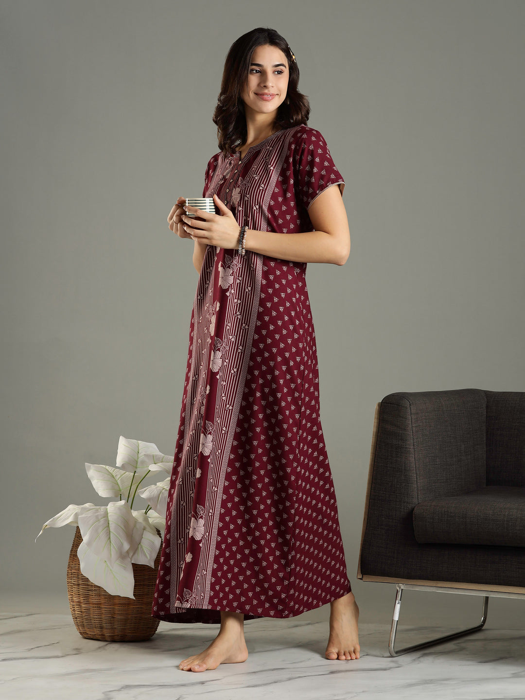 Wine Alpine Designer Branded Nighty for Women With Pocket