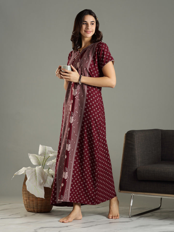 Wine Alpine Designer Branded Nighty for Women With Pocket