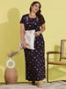 Hosiery Cotton Wine Floral Embroidered Nighty for Women