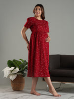 Red Stylish Zipless Maternity Feeding Nightwear for Women