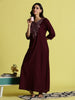 Sadabahar Wine Red Alpine Embroidered Nighty for Women with Side Pocket
