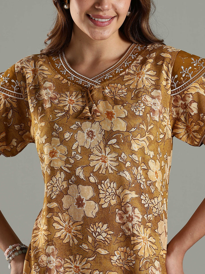 Elegant Yellow Designer Maxi Nighty Dress For Women