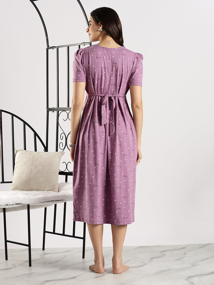 Lavender Hearts Feeding Maternity Nighty dress