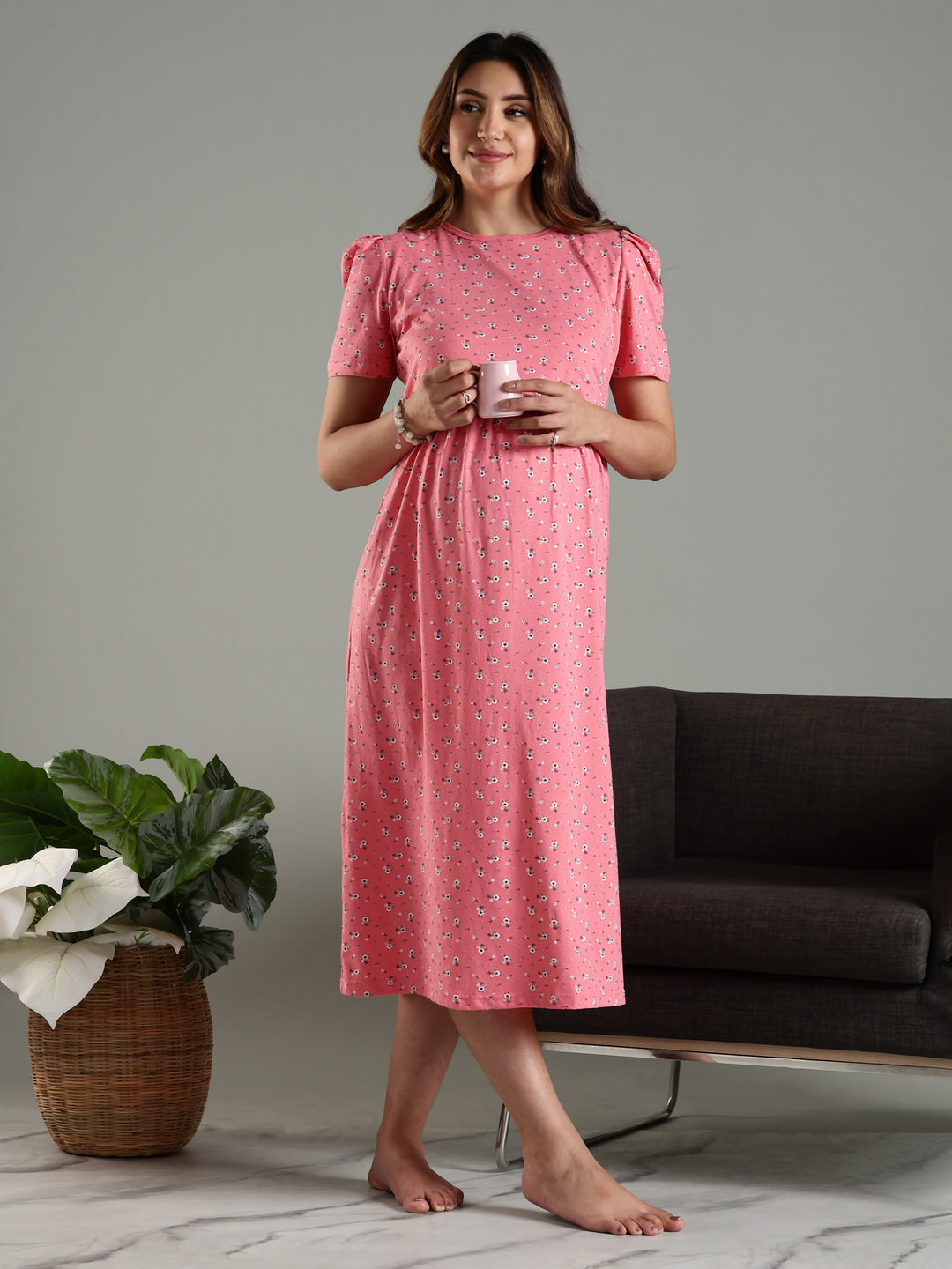 Cozy And Stylish Zipless Pink Feeding Nighty for Women