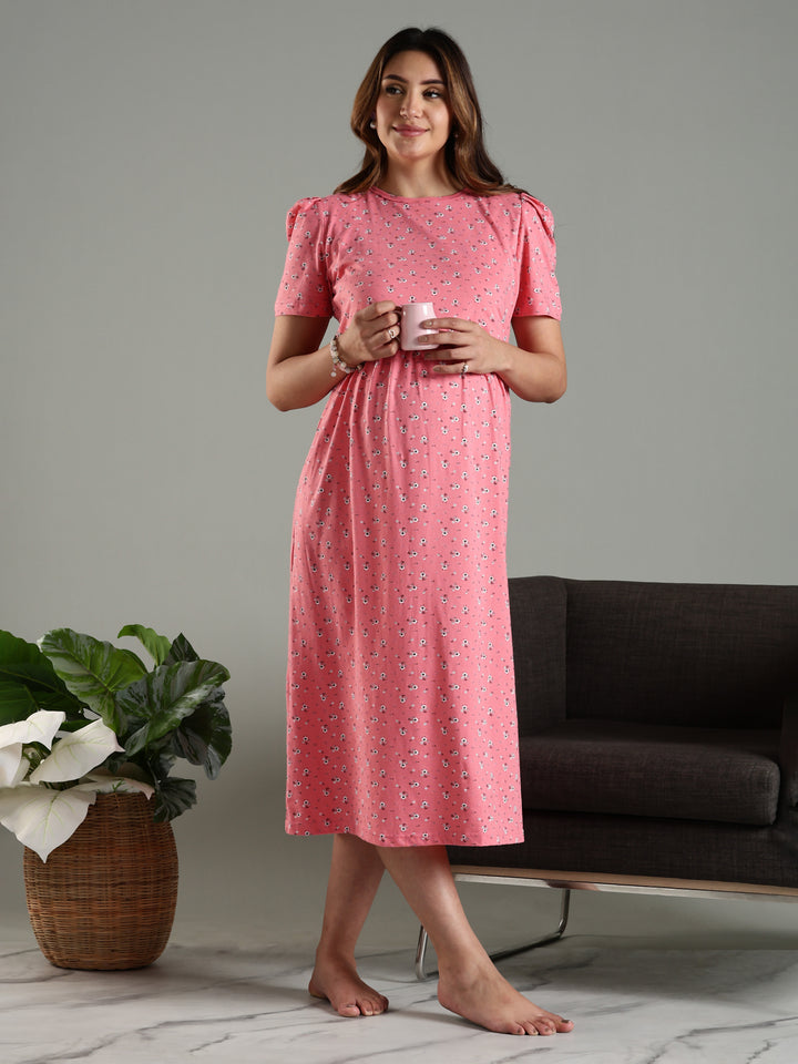 Cozy And Stylish Zipless Pink Feeding Nighty for Women
