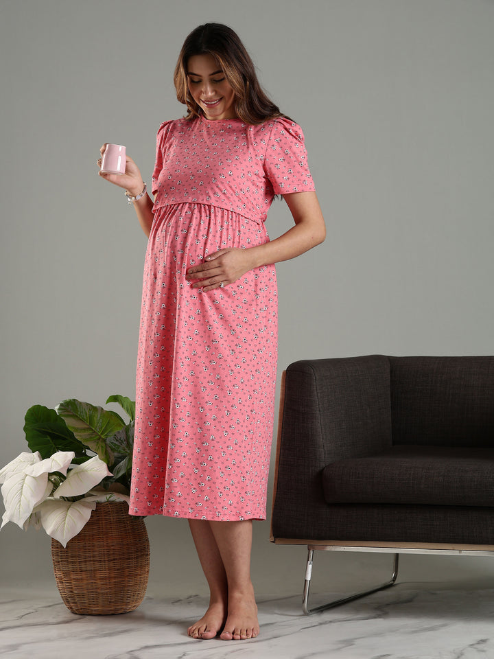 Cozy And Stylish Zipless Pink Feeding Nighty for Women