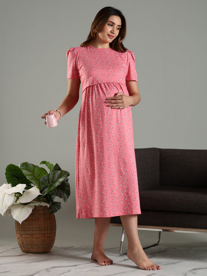 Cozy And Stylish Zipless Pink Feeding Nighty for Women