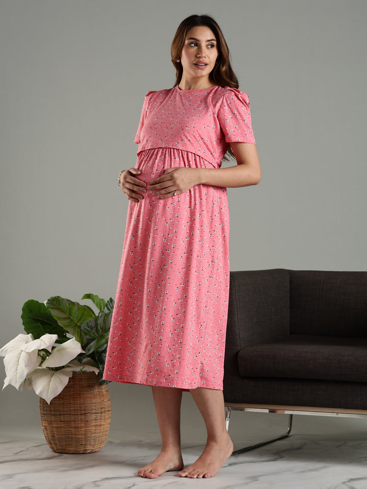 Cozy And Stylish Zipless Pink Feeding Nighty for Women