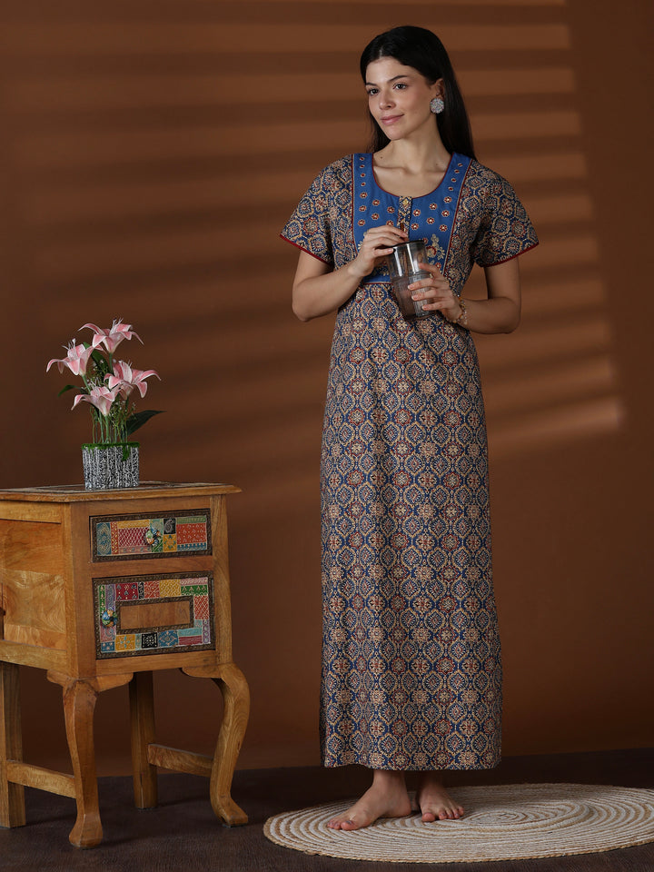 Denim a-line 100% pure cotton nighty for women online