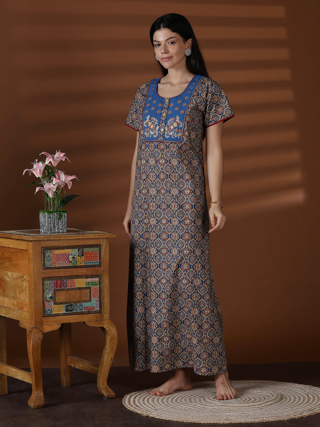 Denim a-line 100% pure cotton nighty for women online