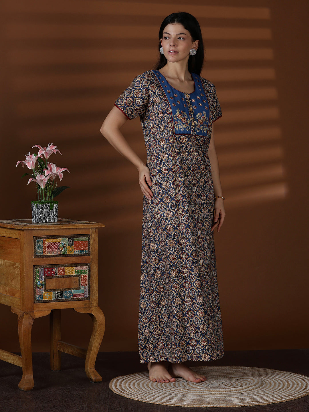 Denim a-line 100% pure cotton nighty for women online