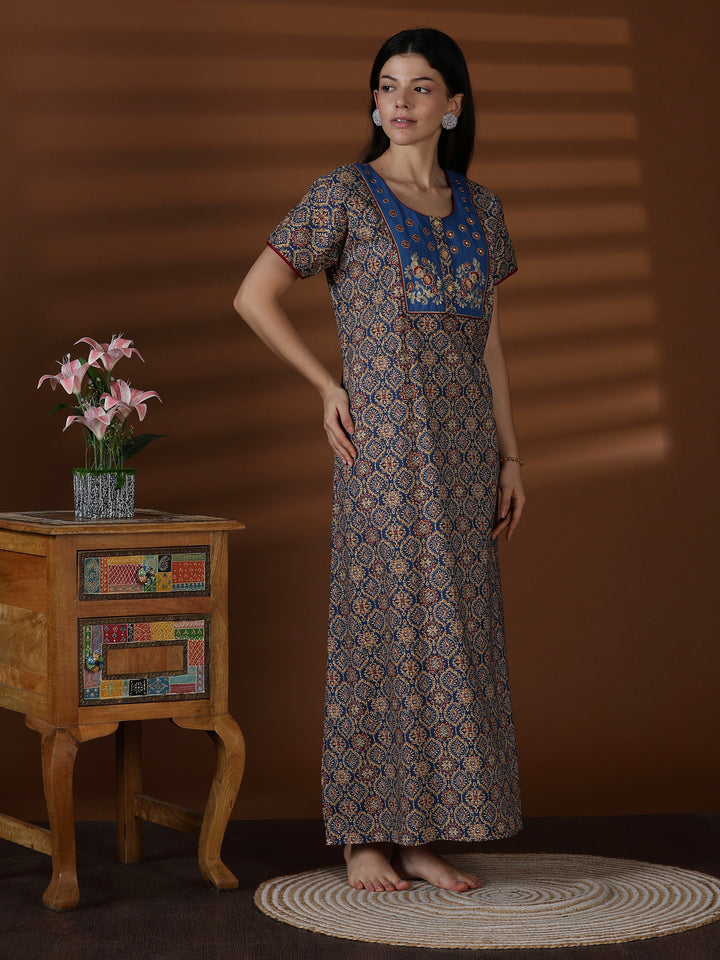 Denim a-line 100% pure cotton nighty for women online