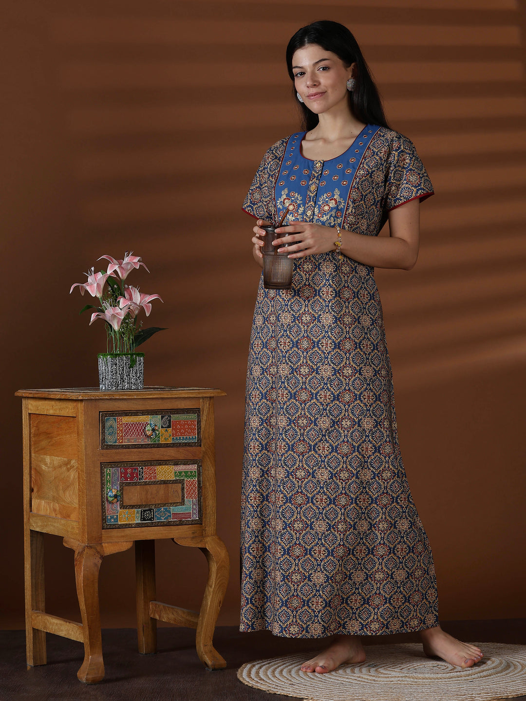 Denim a-line 100% pure cotton nighty for women online