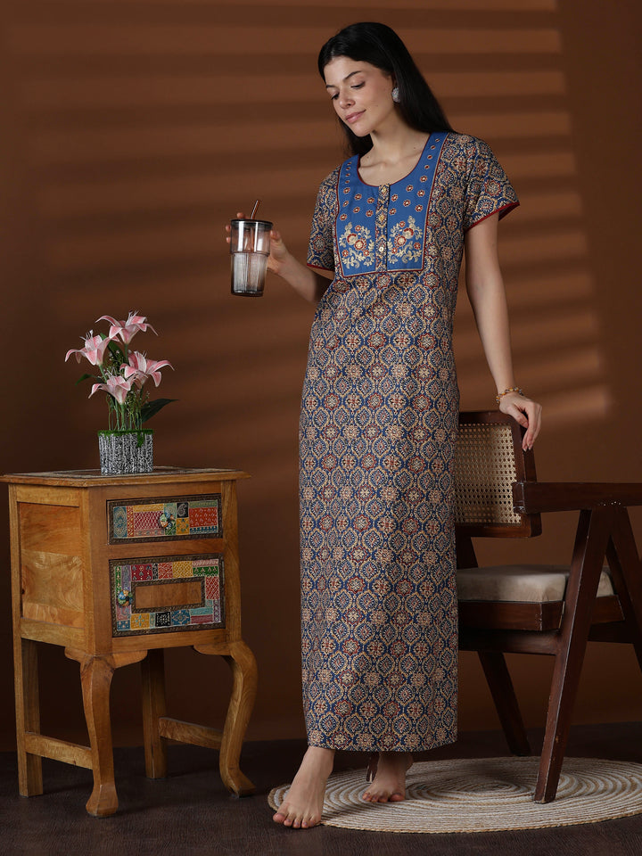 Denim a-line 100% pure cotton nighty for women online