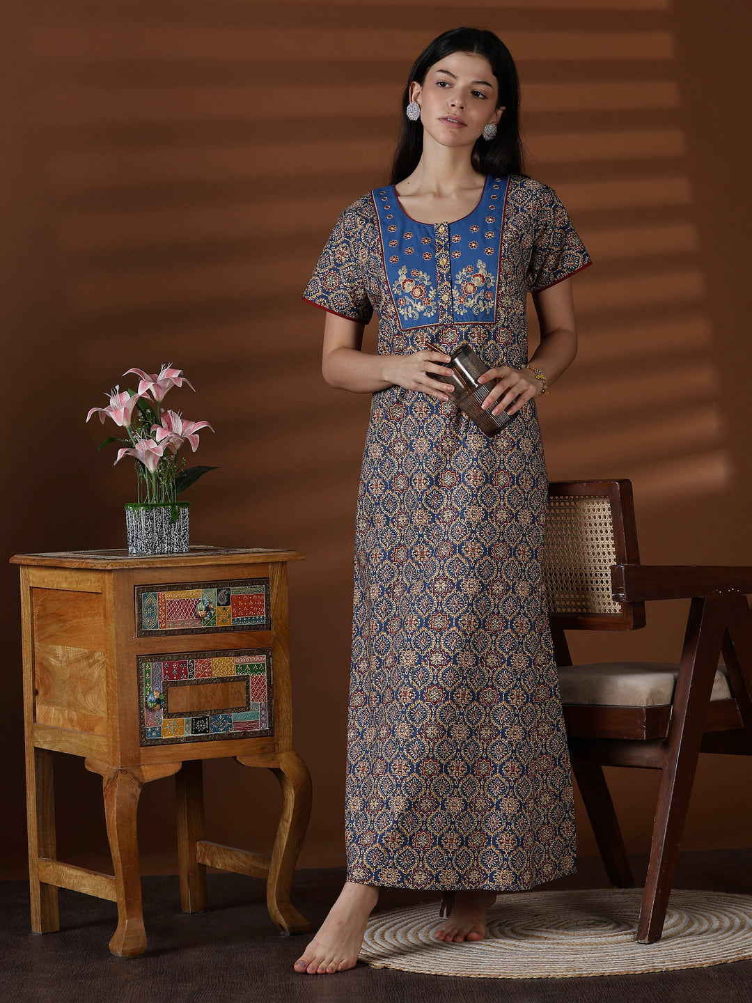 Denim a-line 100% pure cotton nighty for women online