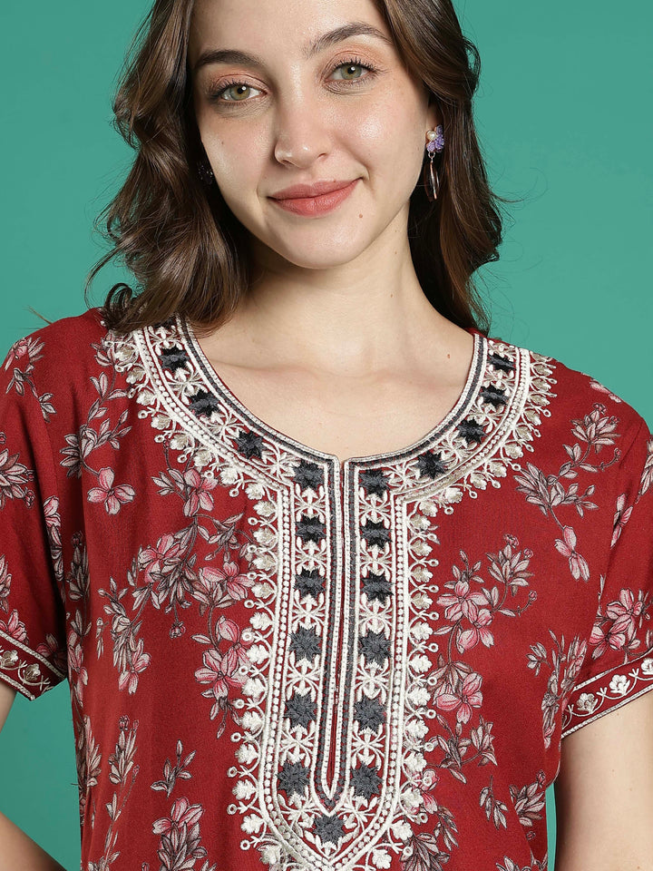 A-line perfect fit rust floral alpine nighty for women