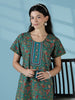 Teal Floral Vine Pure Cotton Nighty for Women A Line Dress