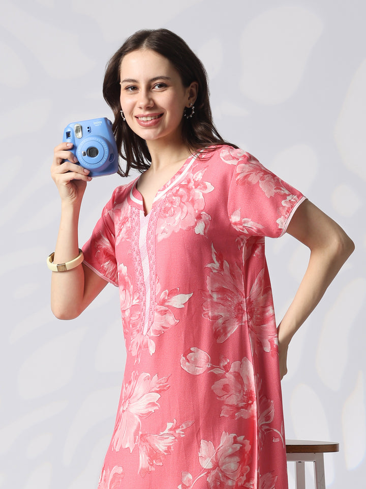 Floral alpine a line nighty dress for women online
