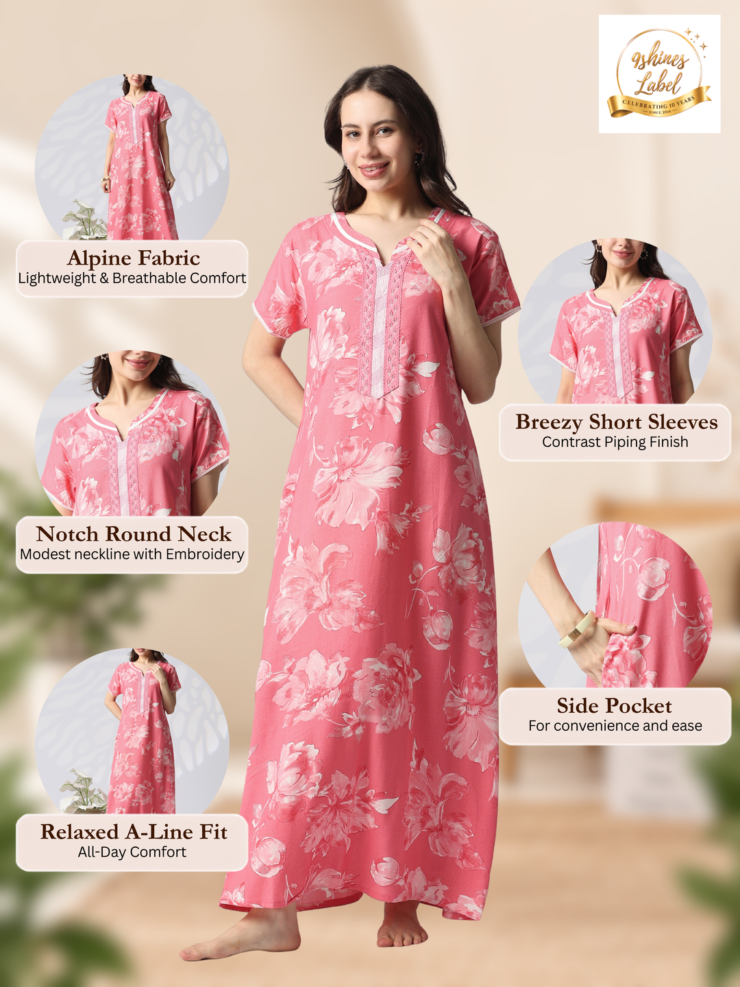 Floral alpine a line nighty dress for women online