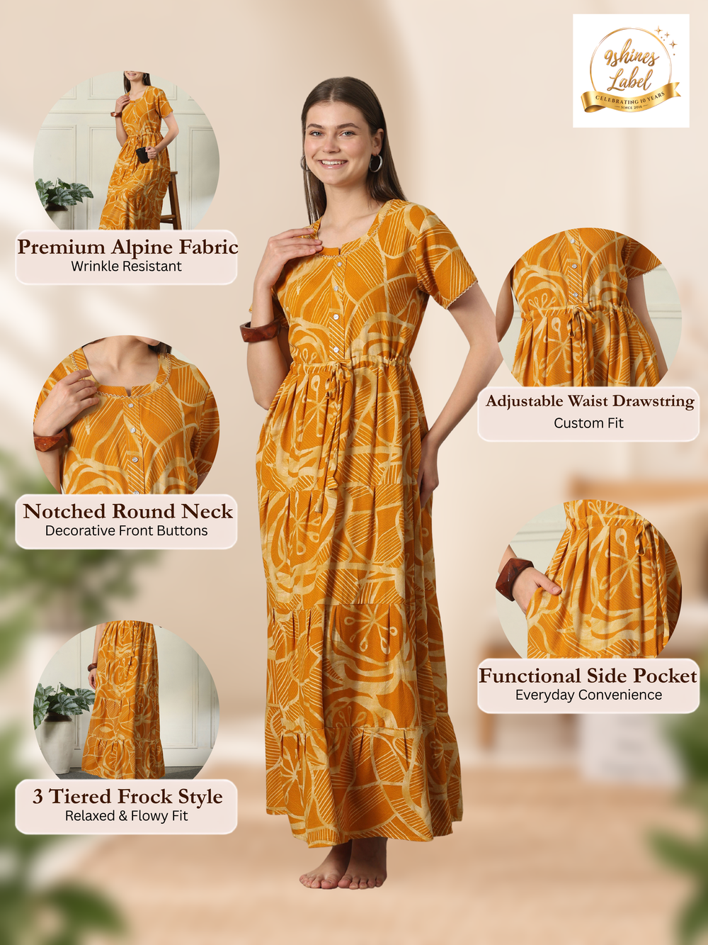 Geometric frock style designer nighty for women online