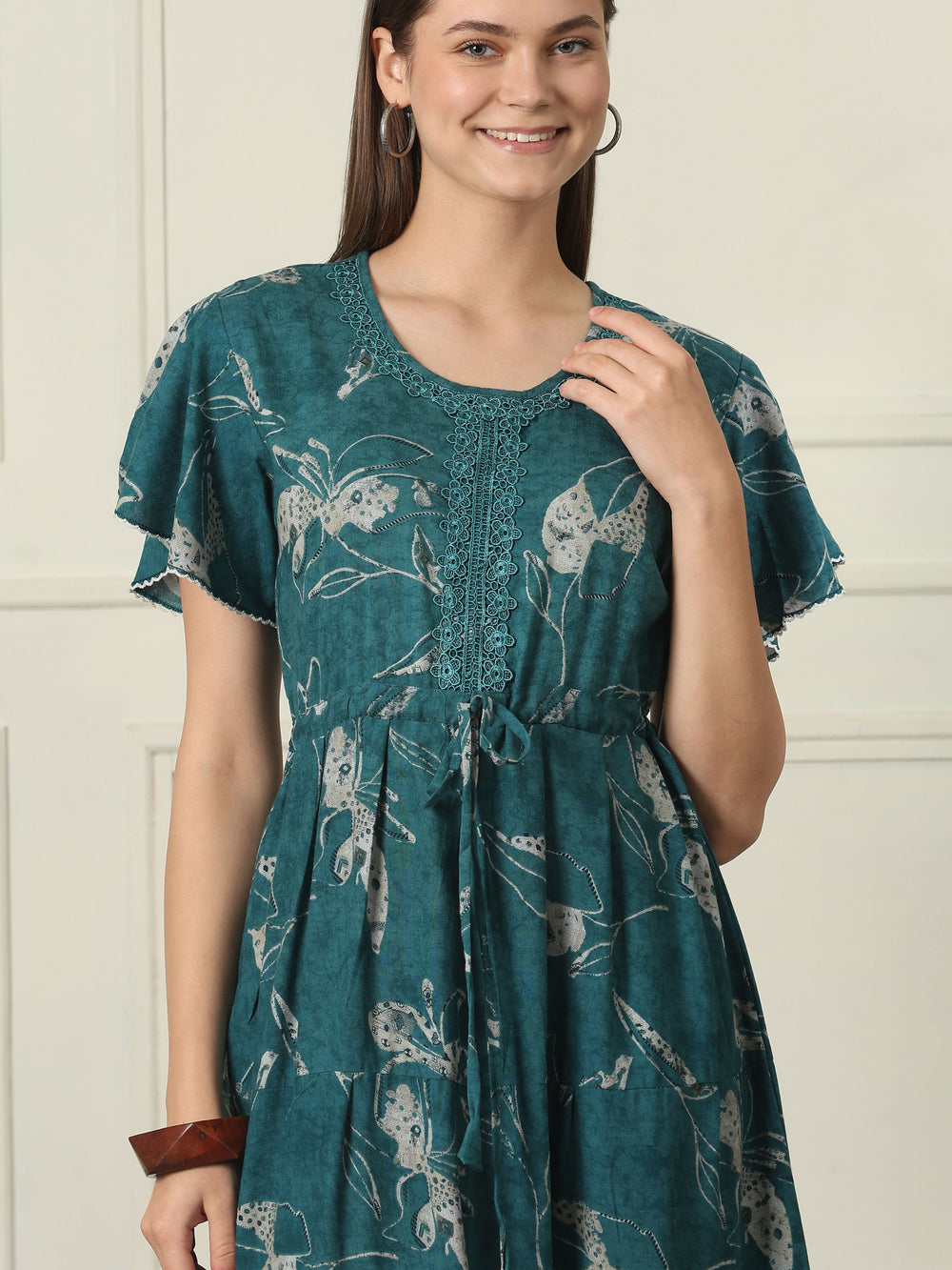Alpine frock style nighty for women with flutter sleeves