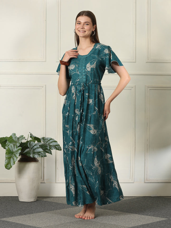 Alpine frock style nighty for women with flutter sleeves