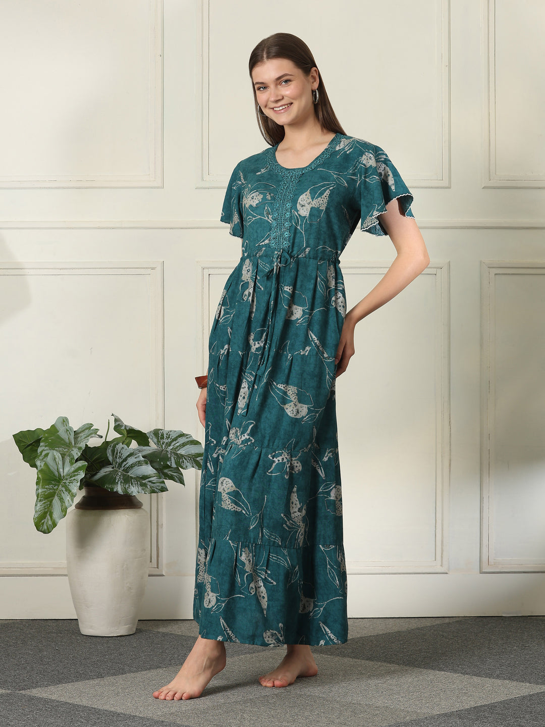 Alpine frock style nighty for women with flutter sleeves