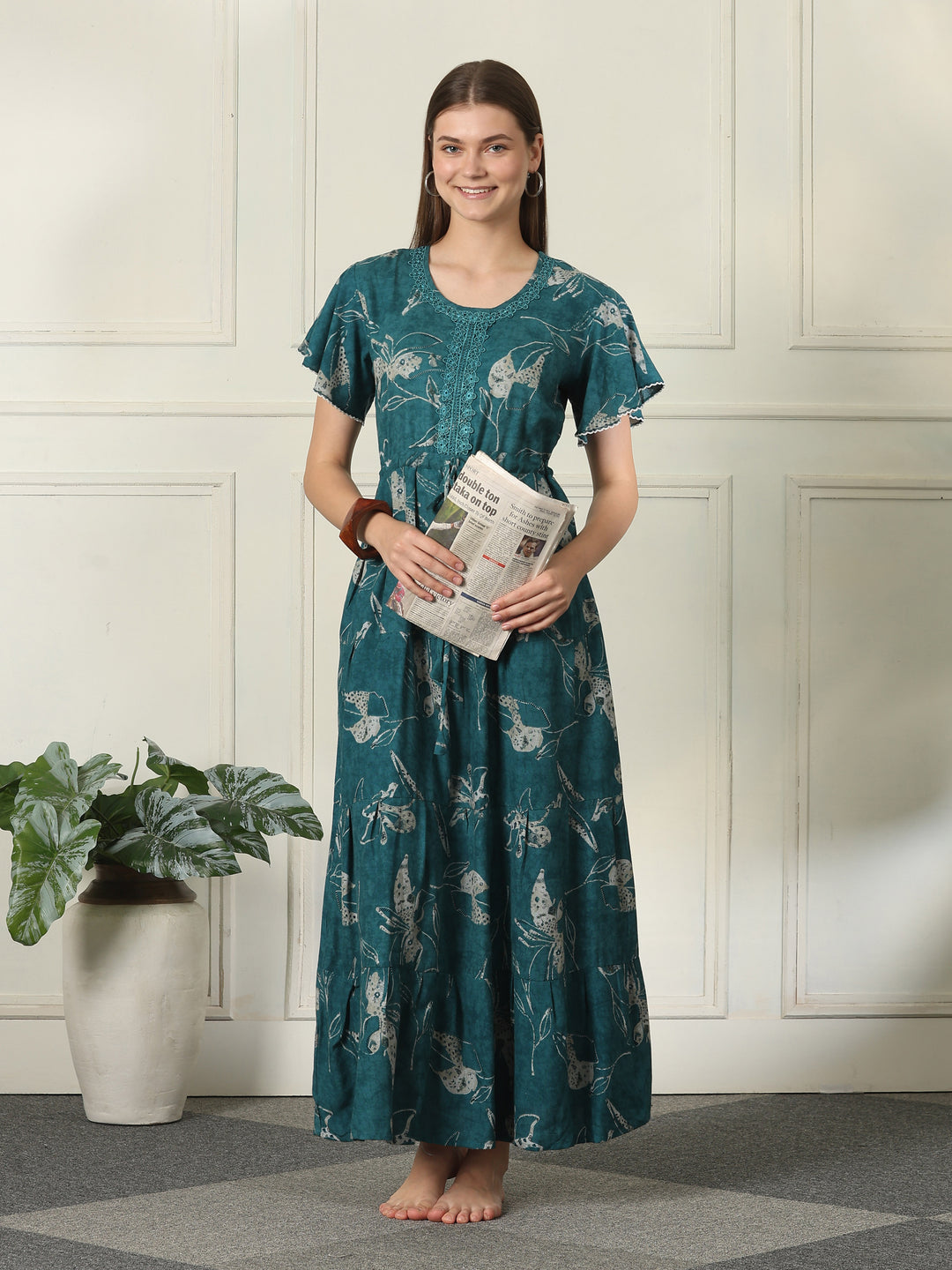 Alpine frock style nighty for women with flutter sleeves