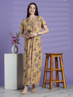 Blush Apricot Alpine Floral Pleated Nighty for Women Soft and Stylish