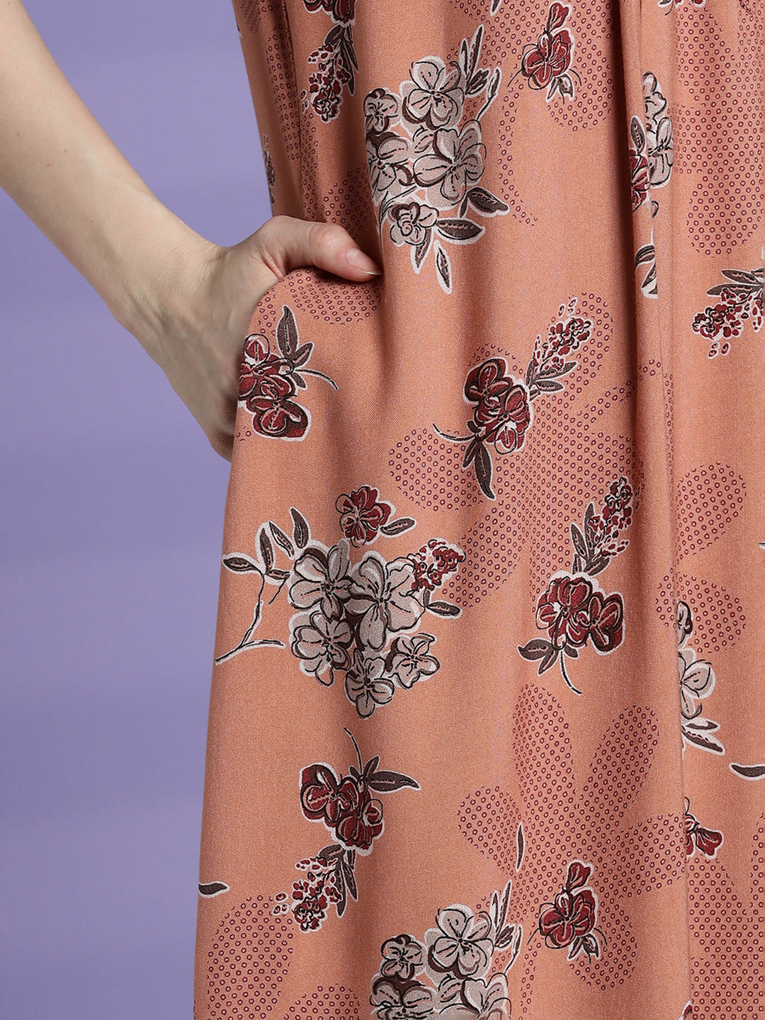 Mustard peach alpine floral nightwear for women