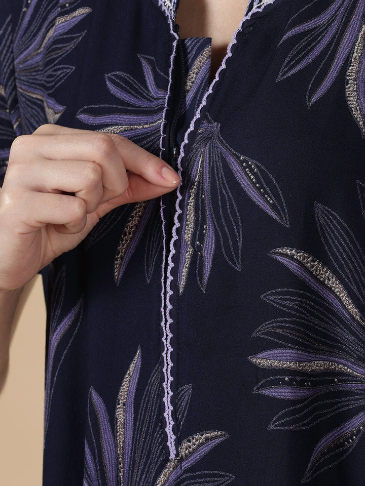 Dusk navy alpine floral comfortable feeding nighty for women
