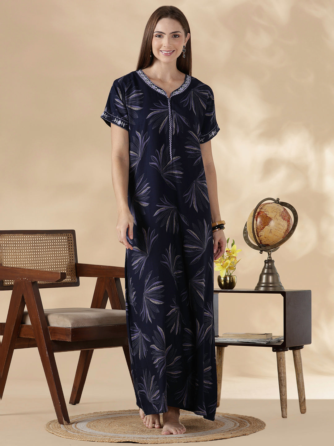Dusk navy alpine floral comfortable feeding nighty for women