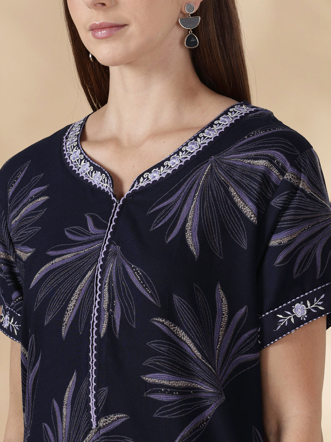 Dusk navy alpine floral comfortable feeding nighty for women