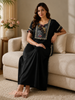 Regal Black Alpine Designer Nighty for Women with Embroidered A Line Fit