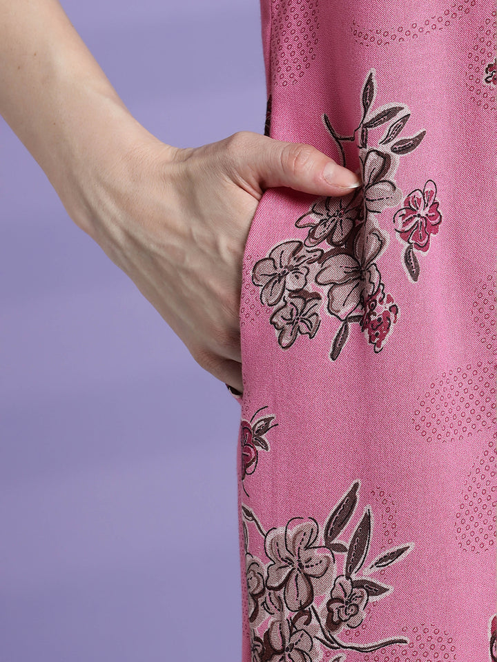 Blush pink alpine floral cozy night dress for women