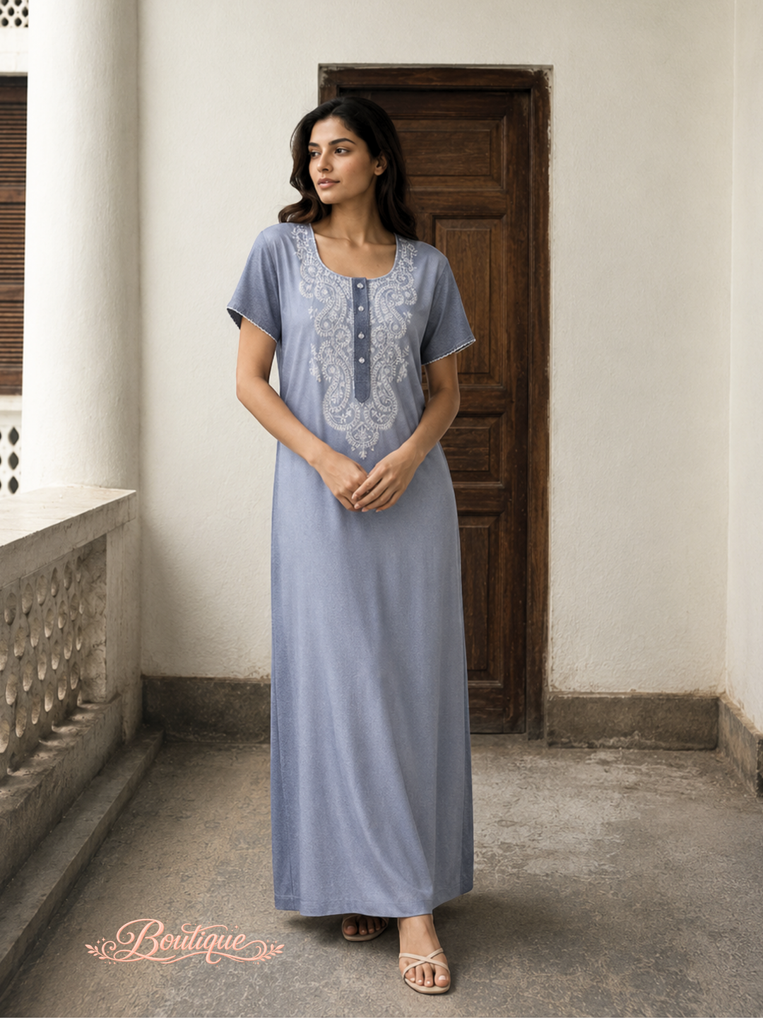 Whisper grey alpine sleepwear for women in a soft night dress style
