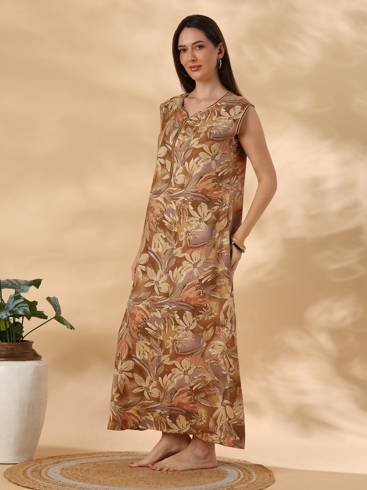 Elegant and premium yellow alpine nightydress for women
