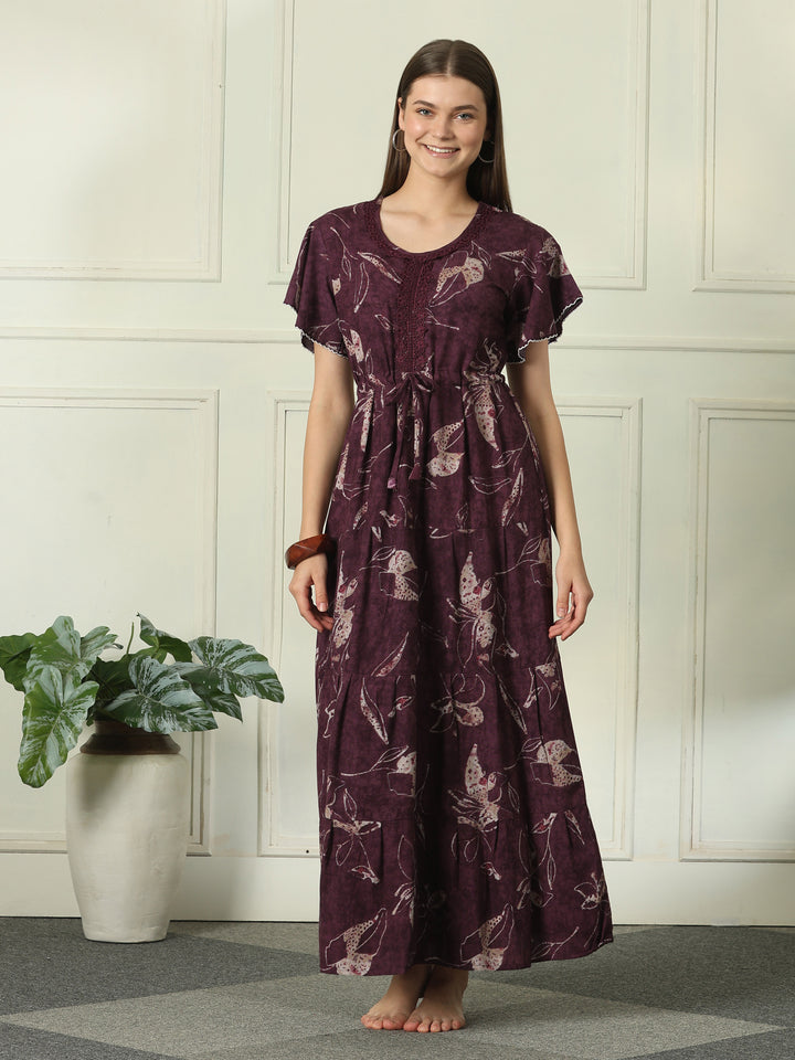 Alpine designer night dress for women with tiered hem