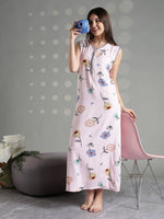 Rosy Floral Rayon Nighty Sleeveless A Line Comfort